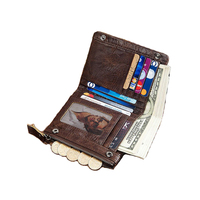 Dompet kulit asli pria, kapasitas besar ritsleting dompet saku koin pemblokiran RFID dompet koboi untuk pria