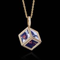 Collier personnalisé avec pendentif cube photo pour dropshipping, portrait familial personnalisé, bijoux 6 photos, colliers hip-hop Ice Out