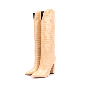 Open Knee Shaft Chunky Heel <b>Boots</b> Pointy Toe Stone Print Shoes 2022 Autumn Winter Slip-on Warm <b>Boots</b> for Lady Size 47 - Product Image 3