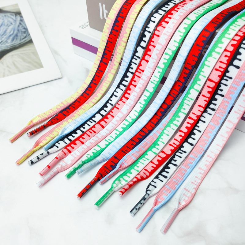High Quality Multi-color Cream Printed Polyester Flat Shoelace Individual Gradient Shoe Laces for Sneakers