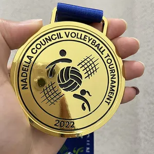 Medaglie sportive in oro personalizzate di fabbrica premio personalizzato medaglia di pallavolo di calcio a buon mercato con nastro