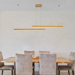 Sunsir SKD LED longue bande linéaire salle à manger lampe de table suspension moderne et lustres luminaires en bois couleur - Product Image 4