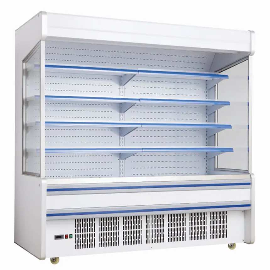 Rak Display Kulkas Buah dan Sayuran, Pendingin Terbuka Pasar Super Freezer Lurus Mini Kesehatan Hijau