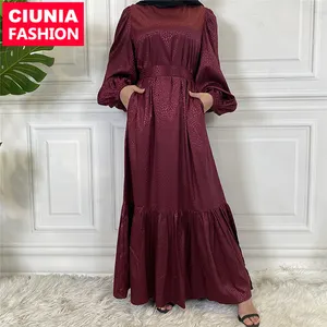 65310# High Quality Solid Color Satin Abaya Dubai Best Selling Monsoon For Ramadan Eid Muslim Women Clothing Dress Islamic