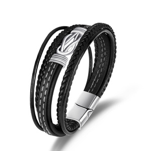 Custom Made Figure Eight Stainless Steel <b>Leather</b> Rope <b>Bracelet</b> For Men Multi Layer Woven Black Steel Color Gift Jewelry - Product Image 4