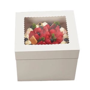 Caja de pastel de cumpleaños plegada blanca con ventana transparente para hornear postres, caja de pastel de 10 y 12 pulgadas, caja de embalaje desechable - Product Image 1