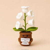 Pot de fleurs en crochet fait main, lys de la vallée, veilleuse LED, carte de message positif, cadeau de soutien émotionnel, vente en gros