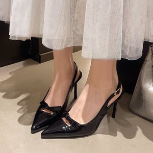 A16 New Party Pointed High-heeled Shoes with Thin Heels and butterfly <b>Bows</b> with Empty Back Straps, Single Shoes Sexy Women Shoes - Product Image 5