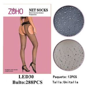 Calze a rete Zoho da donna, alte fino alla coscia, trasparenti, con motivo a pois, in maglia di spandex e nylon, sottili. - Product Image 3