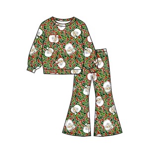 Tenue de Noël et de la Saint-Valentin pour petites filles, sweat-shirt à col rond à motif intégral, pantalon évasé élastique - Product Image 5
