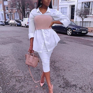Damas linterna manga larga elegante plisado <span class=keywords><strong>vestido</strong></span> blanco vestidos de mujer <span class=keywords><strong>Oficina</strong></span> <span class=keywords><strong>vestido</strong></span> de camisa - Product Image 3
