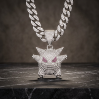 Chaîne cubaine Miami Hip Hop Anime pour homme, 18 pouces, avec pendentifs et breloques classiques populaires en alliage, motif monstre fantôme, sertis de cristaux de diamant glacés