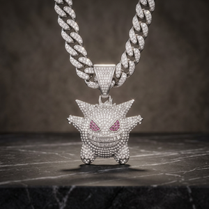 Chaîne cubaine Miami Hip Hop Anime pour homme, 18 pouces, avec pendentifs et breloques classiques populaires en alliage, motif monstre fantôme, sertis de cristaux de diamant glacés - Product Image 3
