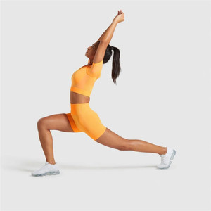 Ladies fashion short-sleeve workout clothes two pieces logo seamless yoga sports suit plain new set private Brand sets - Product Image 2