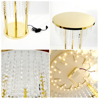 Nouvelle table de rangement décorative pour gâteaux et mariages, en métal doré électroplaqué avec perles de cristal et éclairage intégré