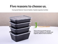Conteneur alimentaire rectangulaire jetable en plastique PP noir de 1000 ml (34 oz) – Boîte repas individuelle pour plats à emporter, disponible en plusieurs tailles