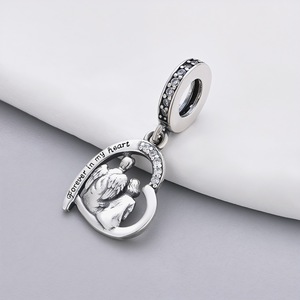 Abalorios de Plata 925 para Pulsera Original, Diseño Madre, Hija, Padre, Niña, Perro, 'Para <span class=keywords><strong>Siempre</strong></span> en Mi Corazón', para Creación de Joyas, Nuevo - Product Image 3