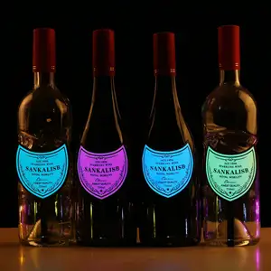 Nuovo arrivo flessibile di plastica EL LED etichetta di bottiglia di Champagne vino senza fondo LED per feste in discoteca di Pasqua
