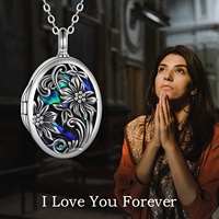 Bijoux de crémation Vintage personnalisé en argent Sterling coquille d'ormeau ovale cercle tournesol Photo urne collier