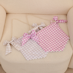 Wholesale Gingham Baby Welcome <strong>Flag</strong> with Cute Bow Custom Infant Baby Name Baby Shower Banner Grid Embroidery Name <strong>Flag</strong> for Party - Product Image 2