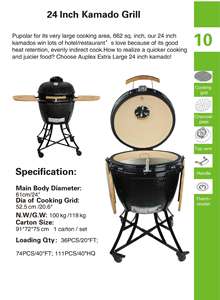 Grand gril vert de 24 pouces Auplex Kamado, fumoir <span class=keywords><strong>portable</strong></span> en carbone et céramique, cuisine d'extérieur, camping, barbecue, barbecue - Product Image 2