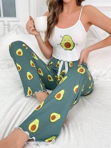 Abito da casa con stampa pantaloni con orlo all'americana due set comodo casa casual pigiama da donna <span class=keywords><strong>sexy</strong></span> - Product Image 6