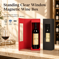 Boîte à vin personnalisée pour une seule bouteille avec fenêtre en PVC, boîte à rabat magnétique en carton de 1200 g, convient à une bouteille de vin de 750 ml