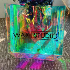 Custom Logo Laser Colorful Holographic Transparent Pvc Tpu Plastic <b>Clear</b> Tote Bags <b>Jelly</b> Gift Shopping Handbags - Product Image 3