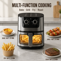 Friteuse à air antiadhésive 5,5 L, compatible lave-vaisselle, nettoyage facile, acier inoxydable, fenêtre de visualisation, sans huile, double bouton, appareil de cuisine