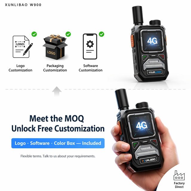 XUNLIBAO 4G PoC Radio Ex-Factory Supply OEM ODM Custom Logo No Platform Fee Lifetime Sim Card GPS W900 Global PTT Walkie Talkie