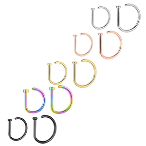 Nez unique en acier inoxydable Tragus <span class=keywords><strong>Helix</strong></span> Septum Lip Rings D Shaped Design Non <span class=keywords><strong>Piercing</strong></span> Nostril Ring - Product Image 4