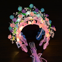Serre-tête papillon lumineux à LED en tulle perlé, bandeau lumineux pour filles, mariage, anniversaire, fête, cosplay
