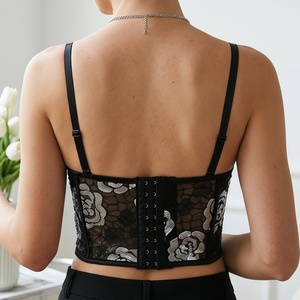 Corsé bustier de malla con lentejuelas, Crop top estilo europeo-americano, Camisola entallada a la cintura, Prenda moldeadora - Product Image 3