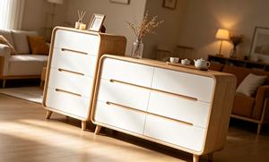 Commode scandinave en chêne massif à 4 tiroirs, meuble de rangement autoportant pour salon - Product Image 2