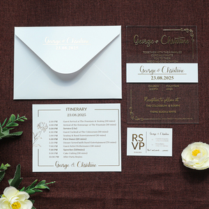 Simple Gold Foiling Clear Acrylic Wedding Invitation With Waist Band and <strong>RSVP</strong> Itinerary <strong>Card</strong> for Wedding Greeting Event Party - Product Image 1