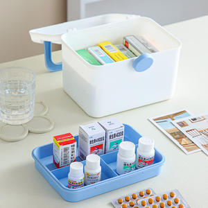 Caja de Medicamentos Portátil Rectangular de Plástico para la Familia con Tapa, Color Azul, Rosa y Gris, GM1017, Tipo Vertical - Product Image 2