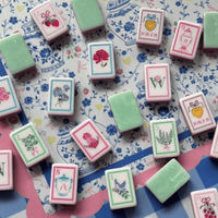 Set Ubin Mahjong Amerika Mewah Bow and Bloom 160 Ubin, Akrilik Premium, Motif Marmer Mint, Koleksi Desainer Bunga Pink