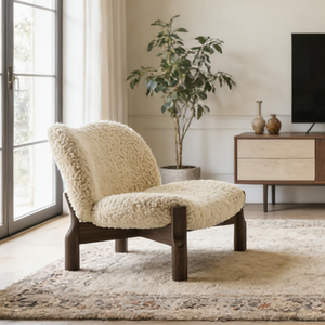 Canapé individuel nordique en tissu Teddy, fauteuil de lecture minimaliste, cadre en bois massif, rembourrage confortable, siège de coiffeuse esthétique pour la maison - Product Image 1