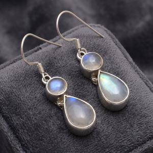925 <b>Silver</b> <b>Drop</b> <b>Earrings</b> Natural Rainbow Moonstone Bezel Set Water <b>Drop</b> Shape Minimalist Women's Everyday Wear Jewelry supplier - Product Image 2
