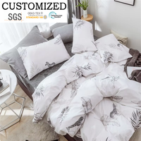 Parure de lit de luxe en coton tissé personnalisable à motif végétal, moderne, lavable, toutes saisons, avec housse de couette et taies d'oreiller pour la maison et l'hôtel