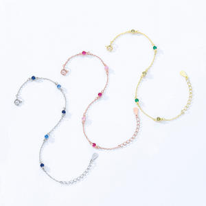 สร้อยข้อมือเงินแท้ S925 ประดับเพทายสีน้ำเงินทรงกลม สำหรับผู้หญิง แฟชั่นใส่ได้ทุกวัน รุ่นทองแดงปรับแต่งได้ - Product Image 4