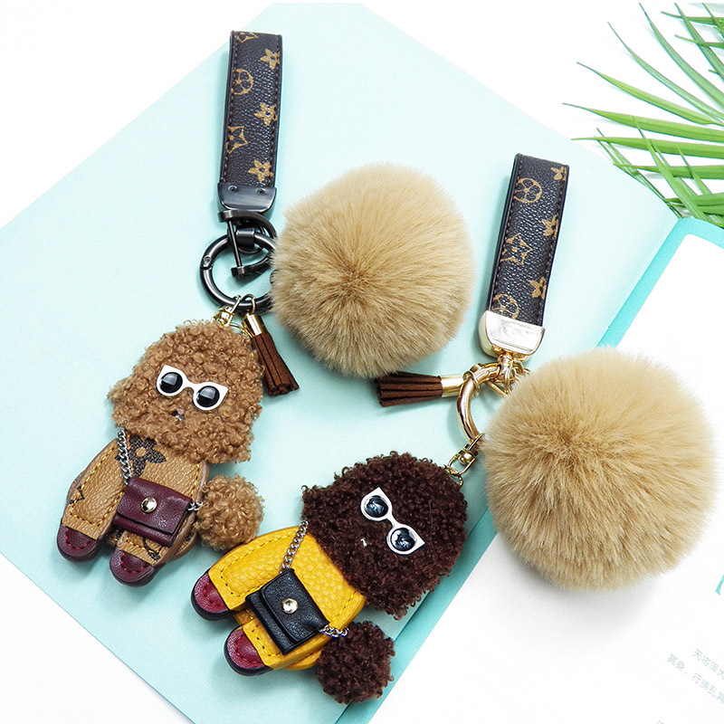 JUNQIN DC0003388 Cute Dog Leather Keychain - Luxury Designer Bag Charm Car Key Ring Accessories