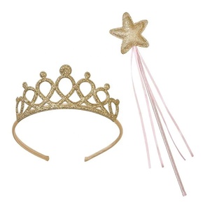 Ensemble de serre-têtes Couronne de Princesse pour Filles, avec Baguette Magique Étoile, en Tissu Coloré Fait Main, Bandeau pour Bébé, pour Remise de Diplôme et Ramadan - Product Image 1