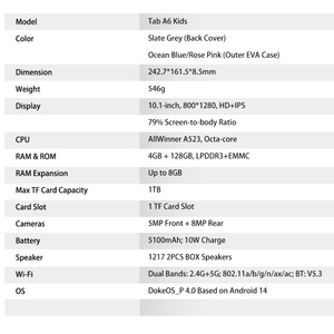 10.1 Inch WIFI 6 <b>Tablet</b> <b>PC</b> for Children Study Android 14 Dual Box Speakers 5100mAh 5+8MP Camera 4+128GB Blackview Tab A6 KIDS - Product Image 6