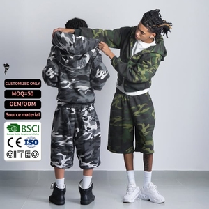 Best Selling Custom Streetwear Camo <b>Short</b> Sweatsuit Heavyweight <b>Hoodie</b> <b>Shorts</b> <b>Set</b> for <b>Men</b> - Product Image 1