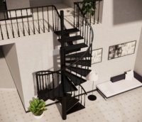 Escalier en colimaçon extérieur en acier au carbone, robuste, anticorrosion, avec garde-corps sécurisé, prêt à l'emploi pour grenier résidentiel
