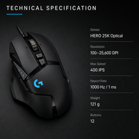 Ratón para Juegos Logitech G502 HERO Original, con Cable, 25600 DPI, Modo Dual, Rueda de Desplazamiento, Retroiluminación RGB, Ergonómico para Mano Derecha