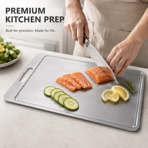 Planche à découper double face en titane pur, de qualité alimentaire, non toxique, antibactérienne, durable, avec rainures pour les jus - Product Image 5