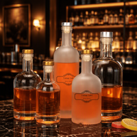 Bouteilles diffuseurs carrées personnalisées en verre super flint 500ml/750ml pour whisky, rhum, gin, avec bouchon en liège et impression sur surface transparente