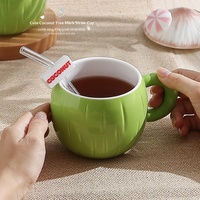 Mug en céramique créatif en forme de cocotier avec paille, cadeau mignon pour couple, pour hommes et femmes, tasse à café verte fabriquée à Chaozhou, souvenir
